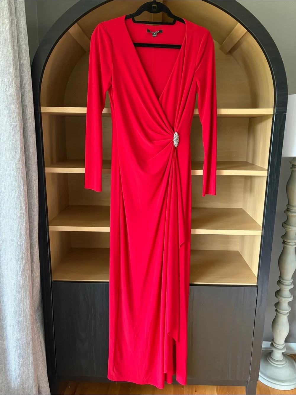 💃🏻Lauren Ralph Lauren |  Deep Red Jersey Surplice Gown  | 6 - Picture 3 of 10